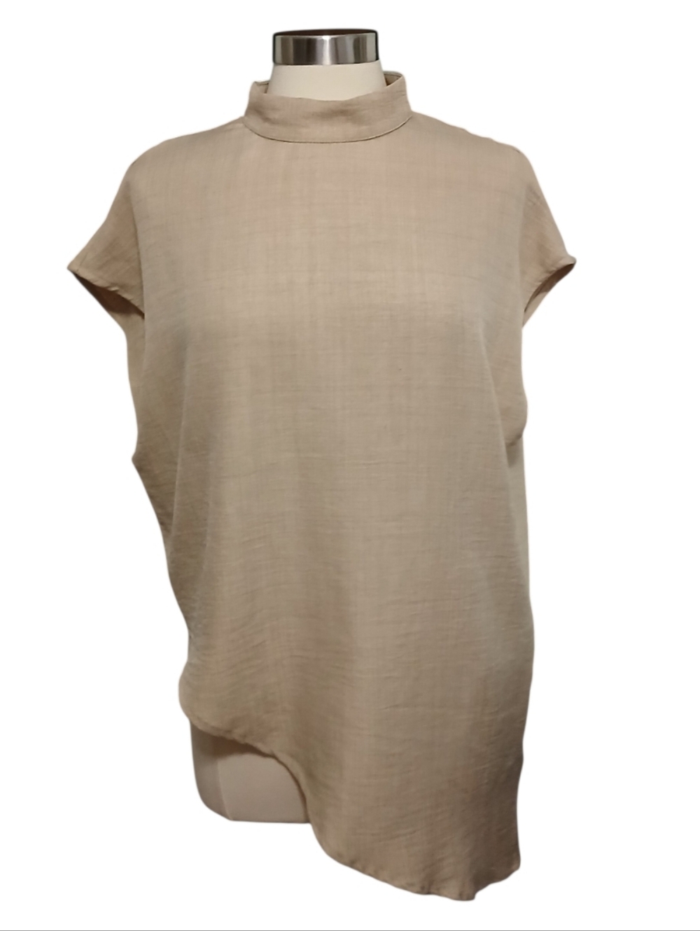 SHEIN | Beige Asymmetric Mock Neck Blouse Size Medium